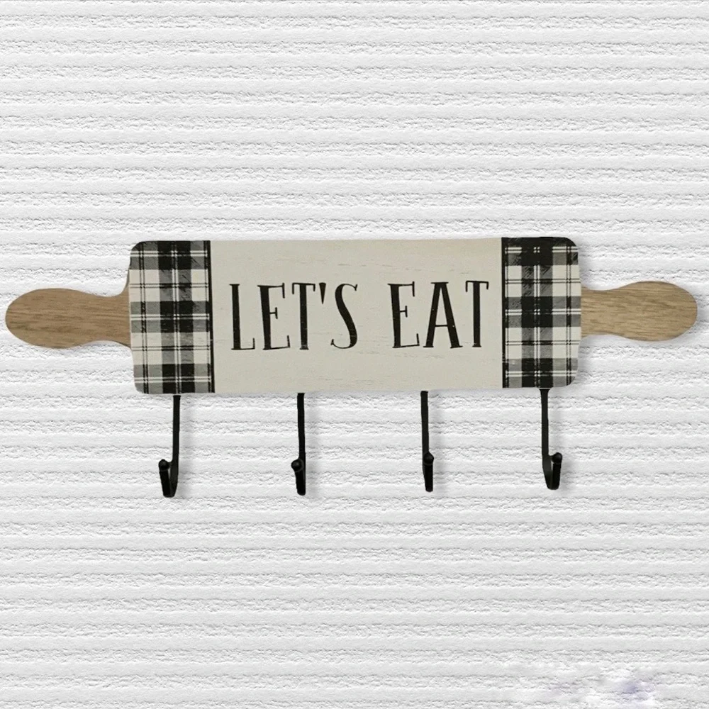 Hanging Hook Rack Multi Use Rack Black White Buffalo Check Plaid 7 in X 17 in